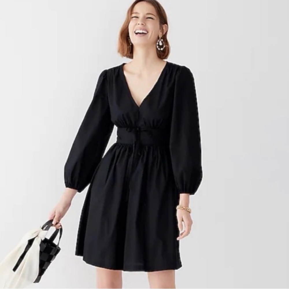 J. Crew Black V-Neck Long Sleeve Mini Dress